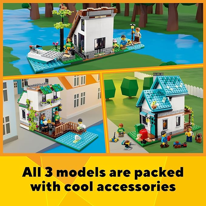 LEGO Creator 3 in 1 Cozy House Building Toys - Toy Figures &amp Pretend Play Playsets for Boys &amp Girls Ages 8+ - 3 Building Options - Gift for Birthdays - 31139