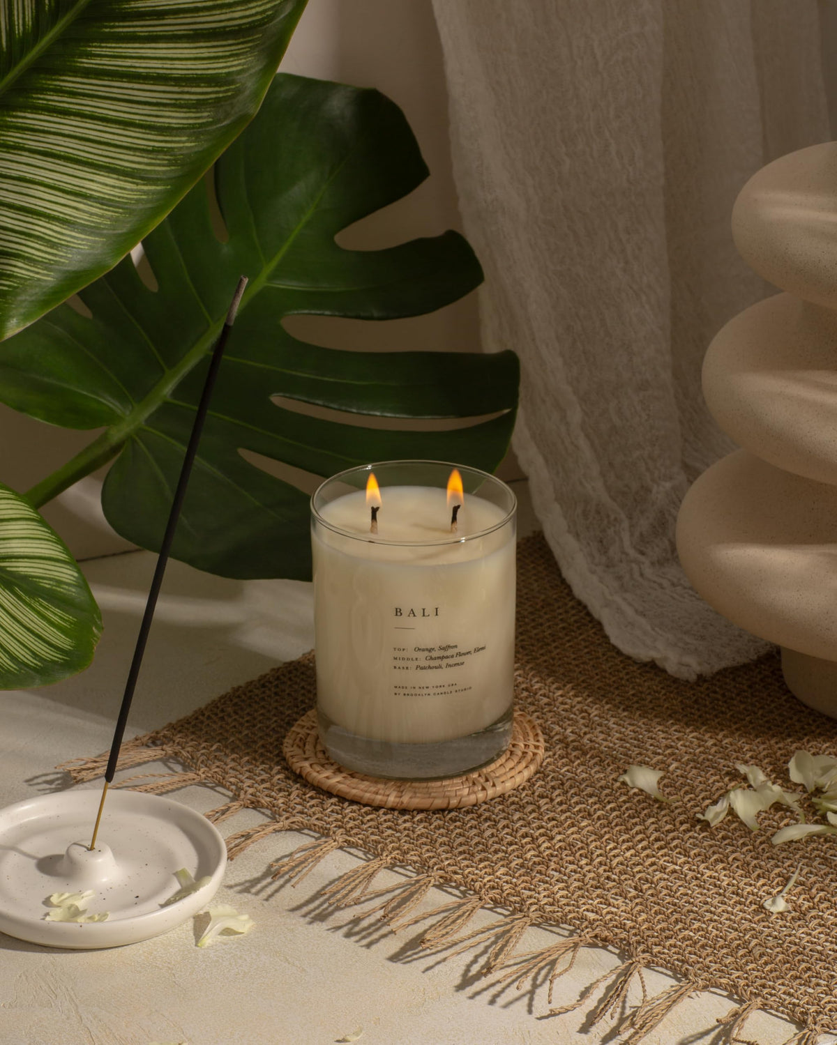 Brooklyn Candle Studio Bali Classic 2 Wick Candle - Luxury Scented Candle, Vegan Soy Wax, Hand Poured in The USA, 70 Hour Slow Burn Time - 13oz