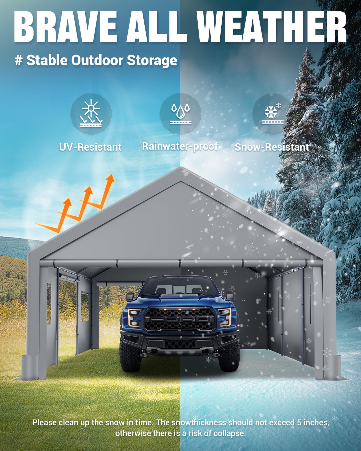 Acepic Upgraded 20x20 Heavy Duty Carport, Features Roll-up Windows & Doors, Portable Garage with UV Resistant Waterproof All-Season Tarp for Car, Truck, Boat