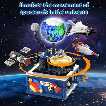 Planet Rotatable Space Sets with Light - Earth &amp Moon Space Exploration Building Toys with Shuttle Spaceship Science Kits Building Blocks Gifts for Kids Age 8+ Years Old Boys Girls(554 PCS)