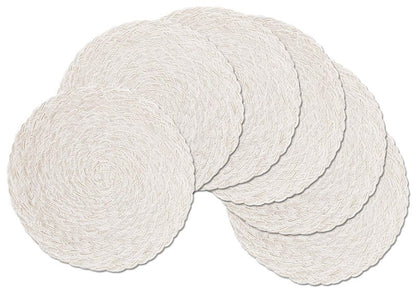 SHACOS Round Braided Placemats 15 inch Set of 6 Boho Thick Washable Kitchen Table Placemats for Home Wedding Party (T-Ivory, 6)