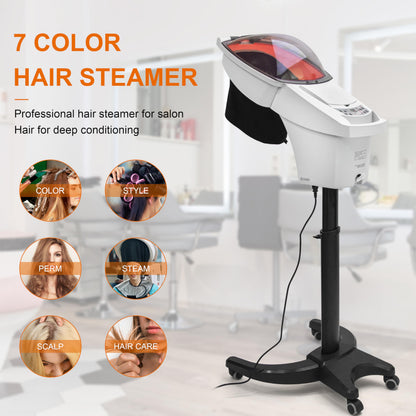 Elitzia Hair Steamer for Black Hair Deep Conditioning Professional Ozone Hair Steamer for Salon Shampoo Bowl Nano Micro Mist Steam for Natural Hair with Hooded ET1408W7C White 7-Color Light