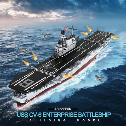 Military Battleship Building Set for Adults Boys 14+ World Class USS CV-6 Enterprise Battleship Collectible Display Model Large Warship Building Set Birthday Gifts (1883 Pieces)