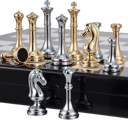 Metal Chess Set for Adults &amp Kids Zinc Alloy Chess Pieces with Marbled Chess Board 11.5 Inch Travel Chess Set with Two Extra Queens Classic Strategy Board Game for Beginners Professionals