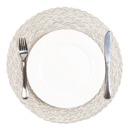 SHACOS Round Braided Placemats 15 inch Set of 6 Boho Thick Washable Kitchen Table Placemats for Home Wedding Party (T-Ivory, 6)