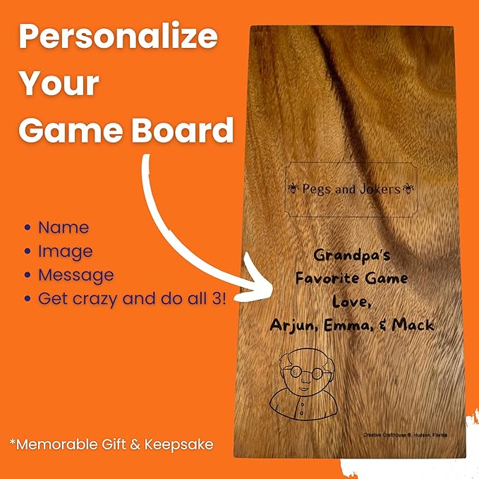 Personalized Pegs and Jokers Game – 4-Player Wooden Board with Cards &amp Pegs