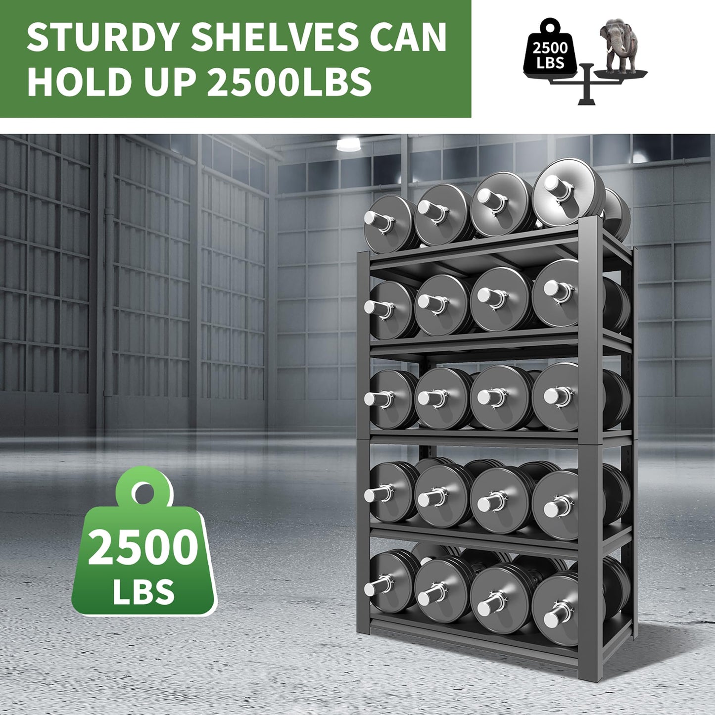 VIYET Garage Shelving,72" H Garage Shelves Heavy Duty, 3000Lbs 5 Tier Adjustable Garage Storage Shelves Suitable for Warehouse, Basement, Workshop,Require Assembly, 24" D*48" W *72" H(Black)