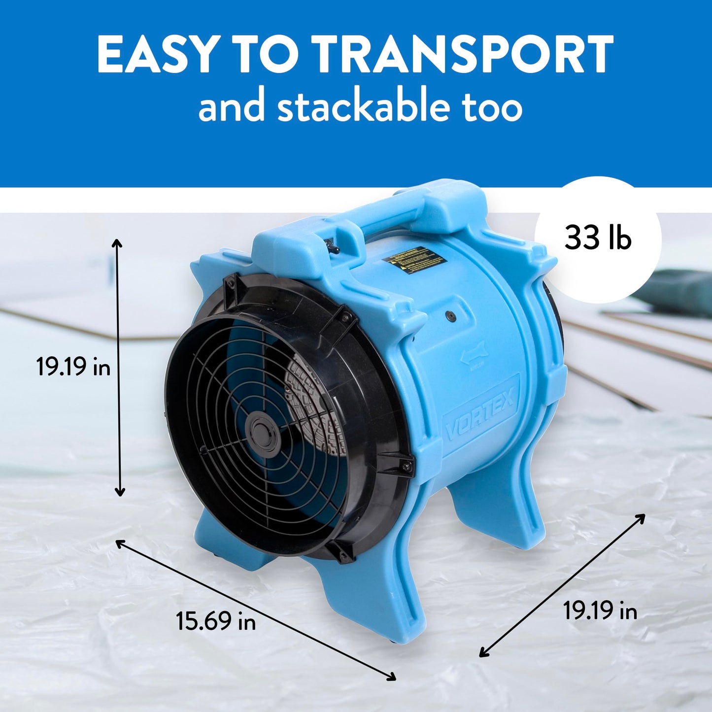 Dri-Eaz Vortex 1.0 HP Ventilation Fan (F174-BLU), Air Mover Blower Fan