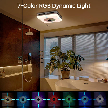 TOYOUSEA Bathroom Exhaust Fan with Light, 240 CFM Ventilation Fan with 3 Dynamic Light, 7 RGB Modes, 3 Color 3000K-6500K Temperatures Nightlight,Remote,13 IN Panel,Mounting Opening 11.8IN