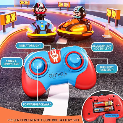 RC Bumper Cars Set for 2 Players 2.4 GHz Remote Control Battle Race Cars With Light &amp Music Toys for Toddlers Girls Boys Age 1-5 Years Christmas Birthday Gift