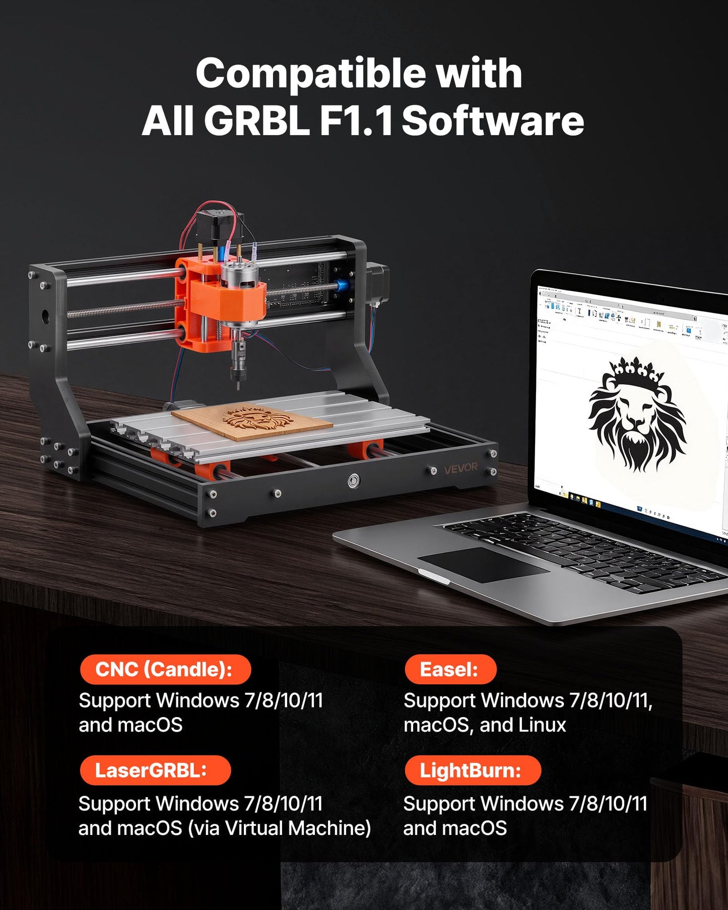 VEVOR 3018 CNC Router Machine, 60W Spindle, 3-Axis Wood Engraving Milling Machine, with 300 x 180 x 40 mm Working Area, Aluminum Alloy Construction, Rotary Knob, for Wood Acrylic Carving Cutting