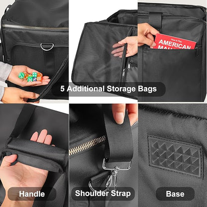 Board Game Bag(Black) Reinforced Padded Board Game Backpack with Shoulder Straps &amp Carrying Handle &amp Extra Pockets Game Organizer &amp Portable Storage Case