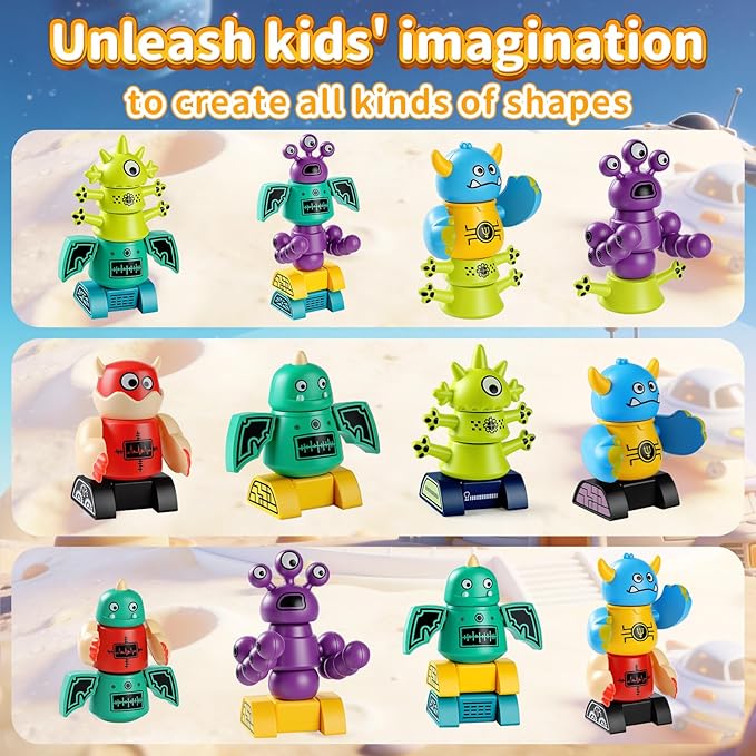 Magnetic Robot Building Toys for Kids 3-8 STEM Magnetic Monster Set DIY Stacking Robots with Storage Box Ideal Birthday for Boys Girls Age 3 4 5 6 7 8