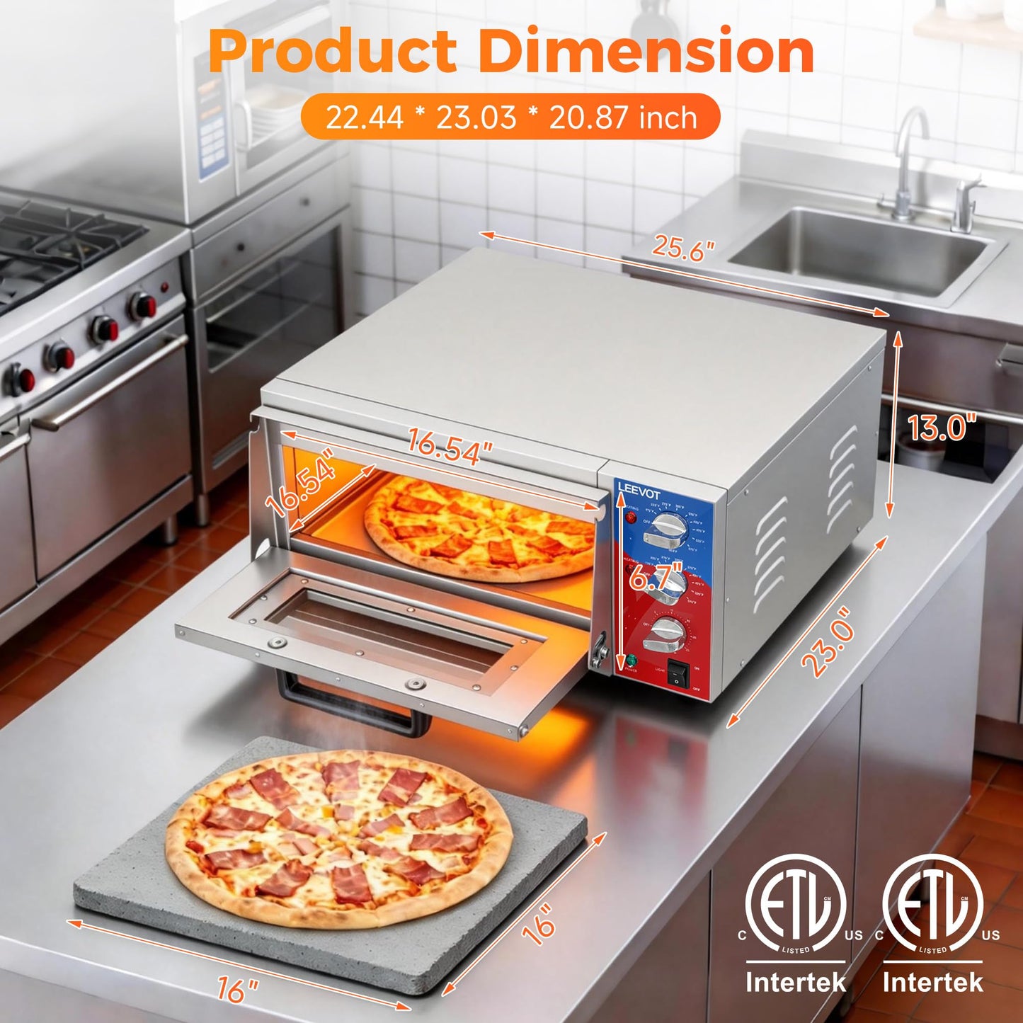 LEEVOT 16" Single-Deck Commercial Pizza Oven | 1800W Countertop Electric Pizza Maker with Timer & Ceramic Stone | ETL Certified 120V for Restaurant, Food Truck, Home Kitchen