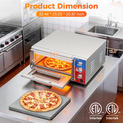 LEEVOT 16" Single-Deck Commercial Pizza Oven | 1800W Countertop Electric Pizza Maker with Timer & Ceramic Stone | ETL Certified 120V for Restaurant, Food Truck, Home Kitchen