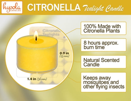 Hyoola Tealight Citronella Candles Outdoor, 8 Hour Burn Time - Indoor and Outdoor Mosquito, Insect and Bug Repellent Citronella Candle, Natural Fresh Scent, Decorative in Clear Cup (Pack of 80)