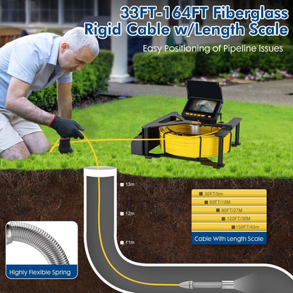 Sewer Camera 100ft,SYANSPAN HD 4.3" Screen 16GB DVR Drain Camera with 6 LED Light,8500mAh 8-10H Working Time Borescope w/Meter Counter for Plumbing Drain (100ft/30M)