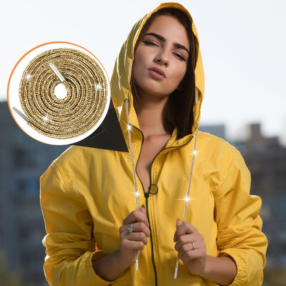 PAGOW 1 Pair Rhinestone Glitter Rope, Crystal Bling Bling Shiny Round Shoe Laces for Sneakers, Drawstring Cords Replacement for Sweatpants Shorts Crystal Hoodies (Gold, 120cm)