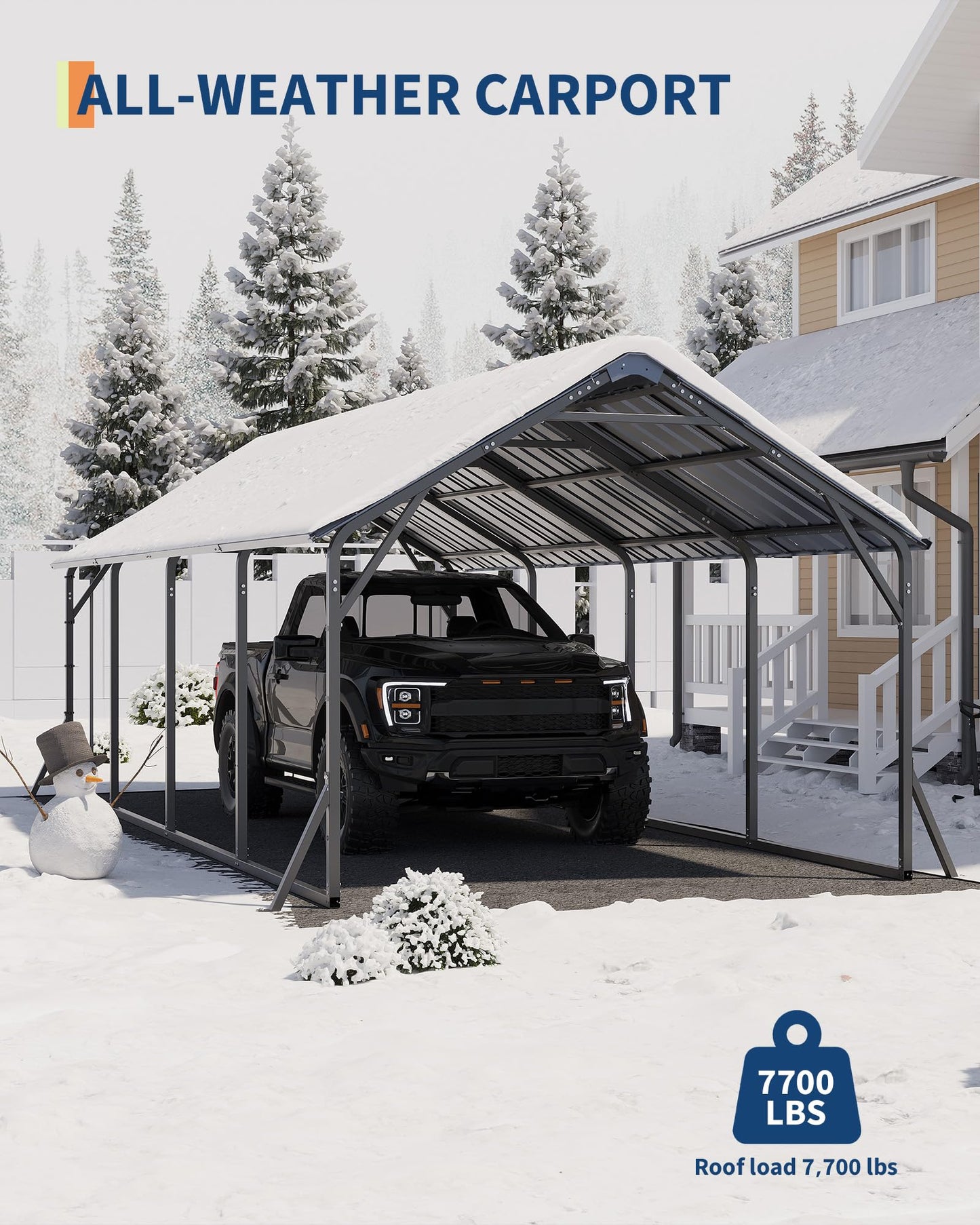 Garveelife 11 ft x20 ft x9 ft Vertical Roof Metal Carport, Heavy Duty Steel Car Ports for All-Weather, for Full-Size Pickup Trucks, Boats, and Tractors