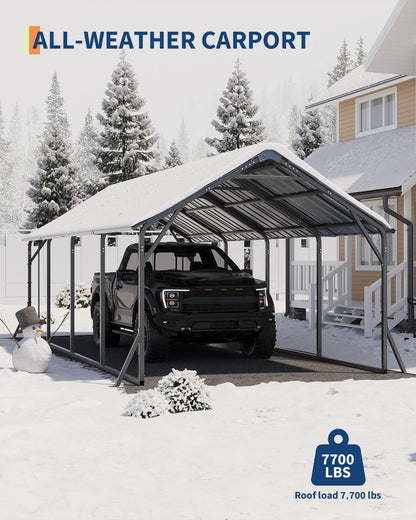 Garveelife 11 ft x20 ft x9 ft Vertical Roof Metal Carport, Heavy Duty Steel Car Ports for All-Weather, for Full-Size Pickup Trucks, Boats, and Tractors