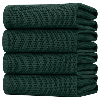 Homaxy 100% Cotton Waffle Weave Kitchen Dish Towels, Ultra Soft Absorbent Quick Drying Cleaning Towel, 20x28 Inches, 4-Pack, Blackish Green