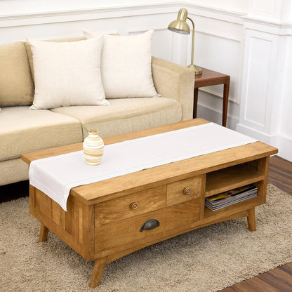 Solino Home Linen Indigo Navy Hemstitch Table Runner 60 Inches - 100% Pure Linen Small Table Runner 14 x 60 Inch Ideal for Dresser and Coffee Tables - Sonoma Hemstitch, 4th of July