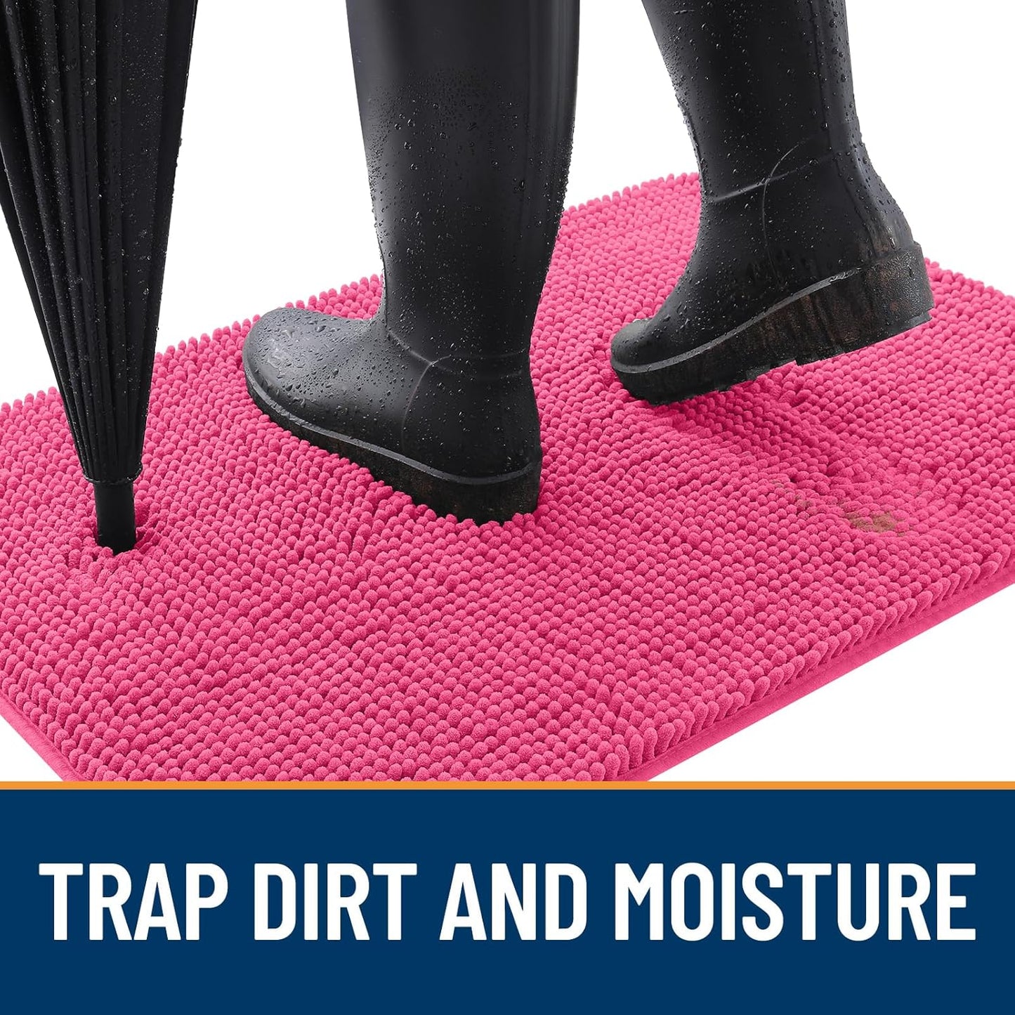 OLANLY Dog Door Mat - Absorbent Non-Slip Mud Mat for Dogs | Quick Dry Chenille, 50x30, Hot Pink