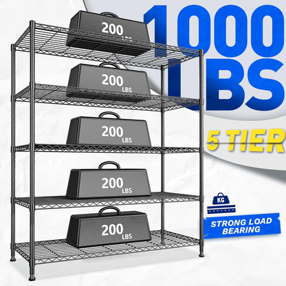 Skiennix 5-Tier Wire Shelving Unit - Adjustable Metal Storage Shelves for Kitchen, Garage & Pantry | 45"W x 13.5"D x 70.5"H - Black