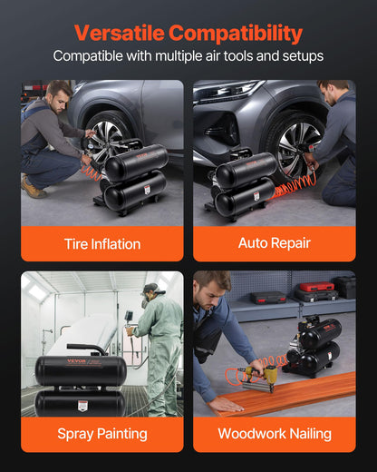 VEVOR Air Compressor, 4.6 Gallon Steel Tank, 1HP 2.2CFM@90 PSI Oil Free Air Compressor & Max 120PSI Pressure, 80dB Ultra Quiet Portable Compressor for Auto Repair, Tire Inflation, Spray Painting, 120V