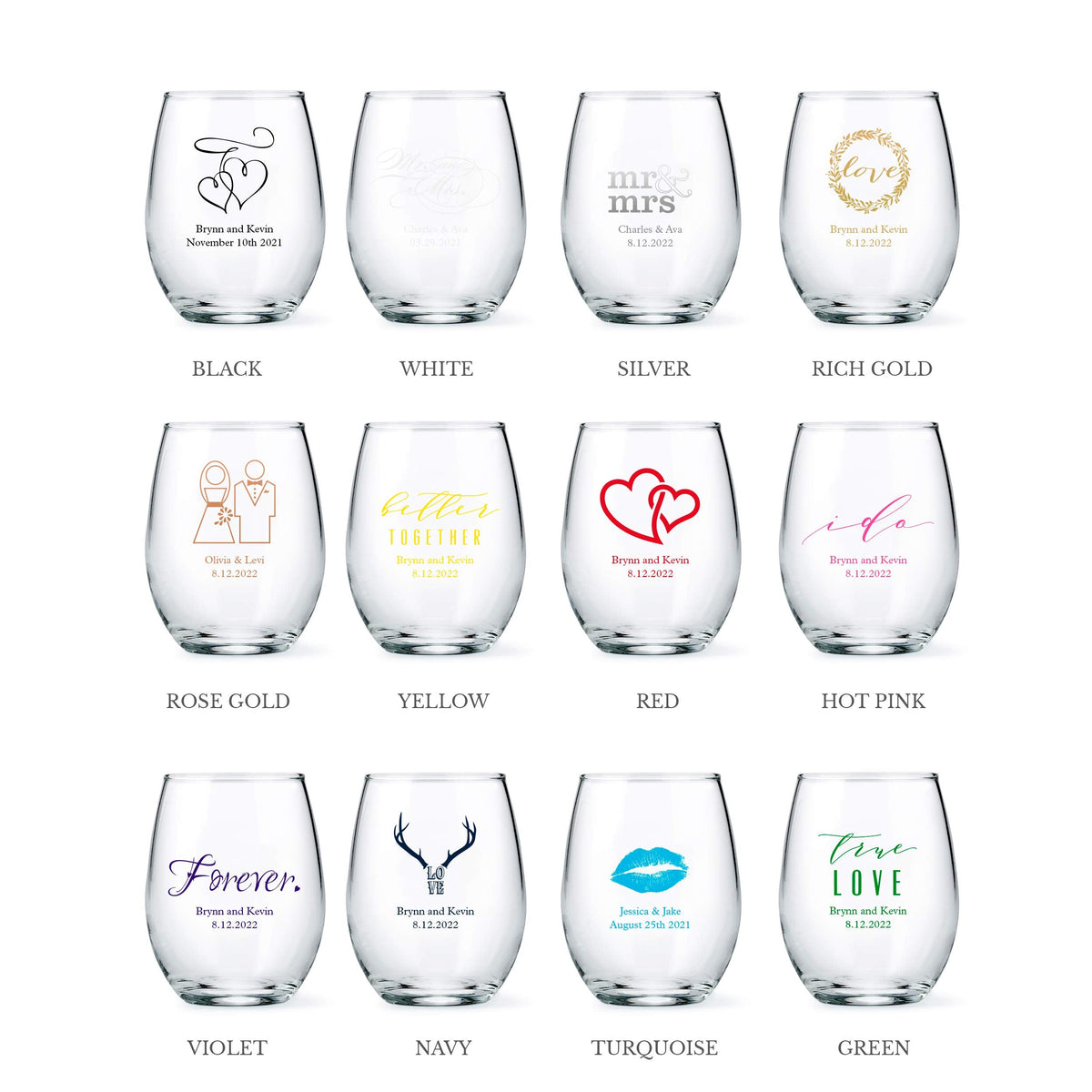 WEDDINGSTAR Personalized Small Stemless Wine Glass 9oz - 36 pack