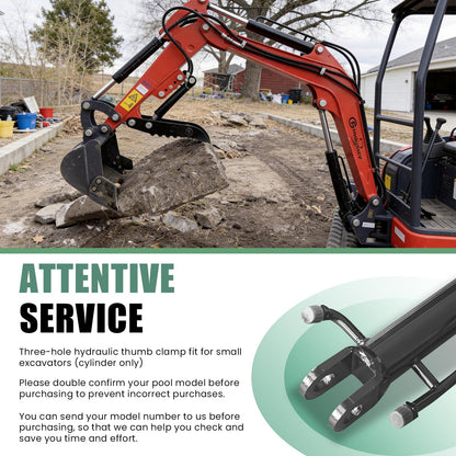 Mini Excavator Thumb Cylinder Hydraulic Cylinder 25mm/0.98in, Compatible with Below 2 Tons Mini Excavator Attachment, Small Digger Three Holes Hydraulic Thumb Clip (Only Cylinder)