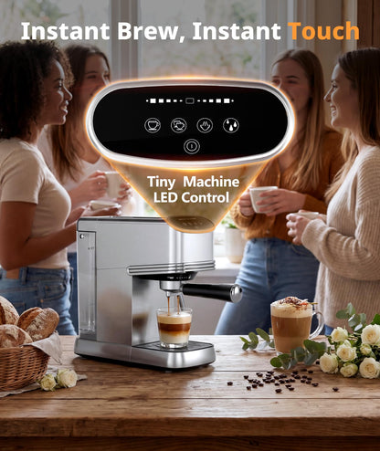 Electactic 20 Bar Espresso Machine, Compact Semi-Automatic Coffee Maker with Steam Frother & Instant Heating System, 45oz Removable Water Tank, for Cappuccino, Latte, Cold Brew, Stainless Steel