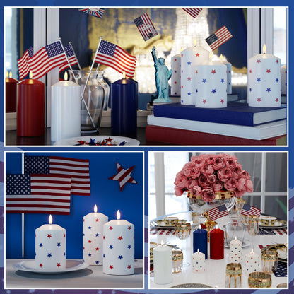 AFINETH Patriotic Red White and Blue Candles, Real Wax Flameless Pillar Candles with Remote, 4th of July Led Candles, Independence Day Flameless Candles for Patriotic Decor, 3 Pack (D 3" x H 6")