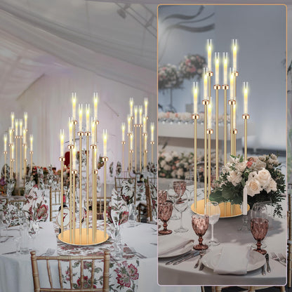 Tandefio 4 Pcs 10 Arm Wedding Gold Candelabra Floor Centerpieces with 40 LED Candle 46.5'' Tall Candlestick Metal Holder with Lampshade Fit 0.8 for Ceremony Party Dinner Table Easter Birthday Holiday