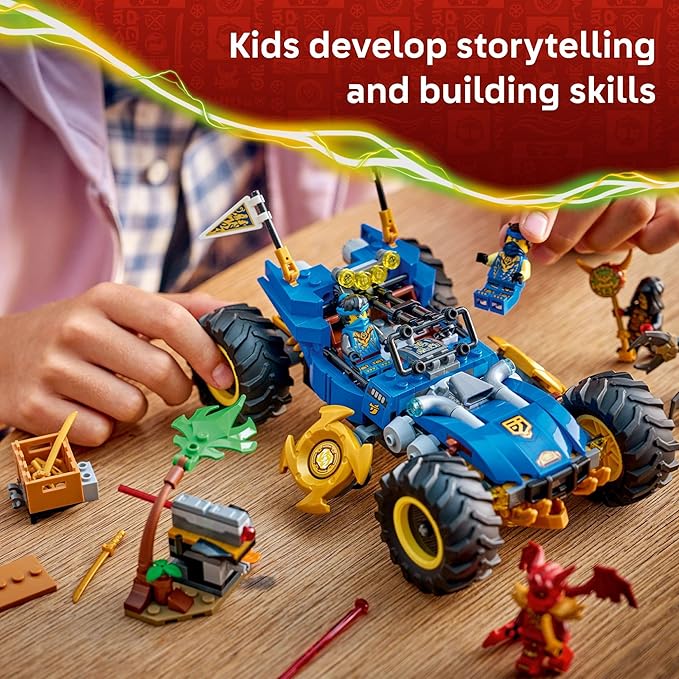 LEGO NINJAGO Jay’s Transforming Car Building Toy for Boys &amp Girls - Toy Car W/2 Play Modes for Kids Ages 8+ - W/Jay NYA Dragon Form Kai &amp 2 More Minifigures - Gift Idea for Birthdays - 718