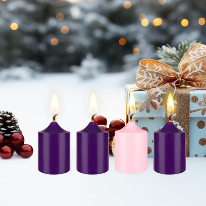 Mega Candles 4 pcs Unscented Christmas Advent Candles Set, Hand Poured Premium Wax Bell Top Round Pillar Candle 2 Inch x 3 Inch, Holidays, Festivities, Devotional, Church, Wreath, Party, Gifts