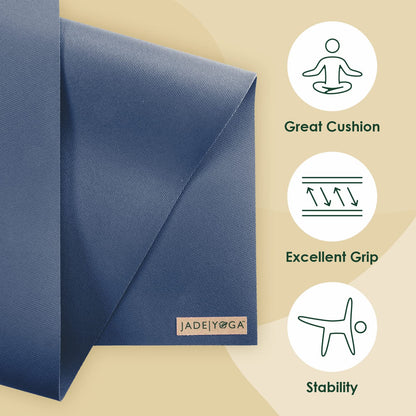 JadeYoga Harmony Yoga Mat- Durable & Thick Gym Fitness Mat, Non-Slip Natural Rubber Yoga Mat- Home Exercise & Stretching Mat, Workout Mat- Yoga Pilate Meditation for Women & Men (Midnight Blue, 74'')