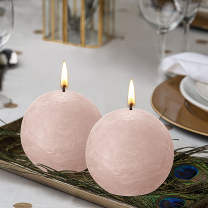 BOLSIUS 3 Pack Ivory Rustic Ball Pillar Candles - 3 Inch - Premium European Quality - Includes Natural Plant-Based Wax - Unscented 25 Hour Party Décor and Wedding Candles