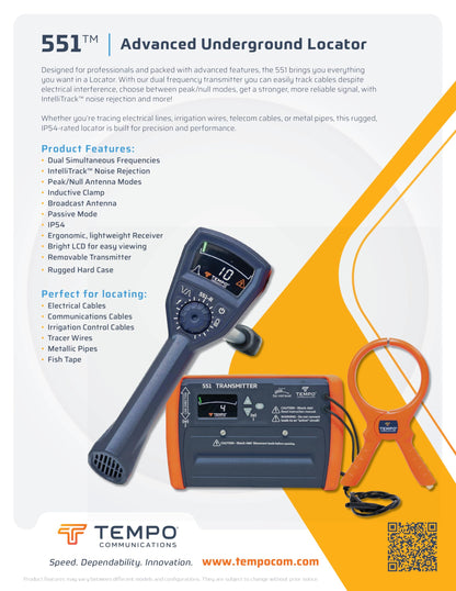 TEMPO 551 Advanced Underground Utility Locator, IP54-rated Underground Wire Locator, Buried Wire Locator, Dual-Frequency Underground Wire Tracer