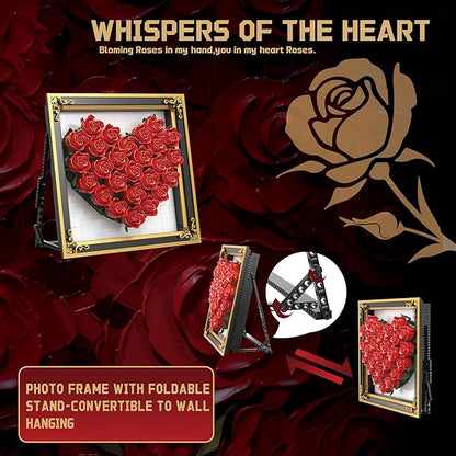Red Rose Building Set Compatible with Lego Flowers Bouquet Botanical Collection Wall &amp Table Art Decor for Lover Adults Girls -1871PCS