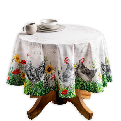 Maison d' Hermine Table Cloth Round Table 100% Cotton 69 Round Inches Tablecloth Reusable Decorative for Dining Kitchen Room Farmhouse Home Gifts for Mothers Day Spring Summer - Basse Cour