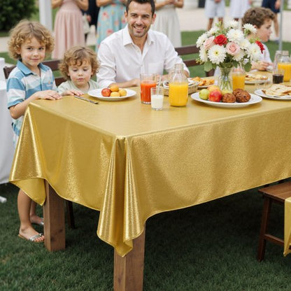 Htper 2 Pack Gold Tablecloth 60x102inch Waterproof Reusable Glitter Table Cloth for Rectangle Tables, Thick Shimmer Table Cover for Birthday Wedding Party Holiday OutdoorPicnic BBQ Table Decor