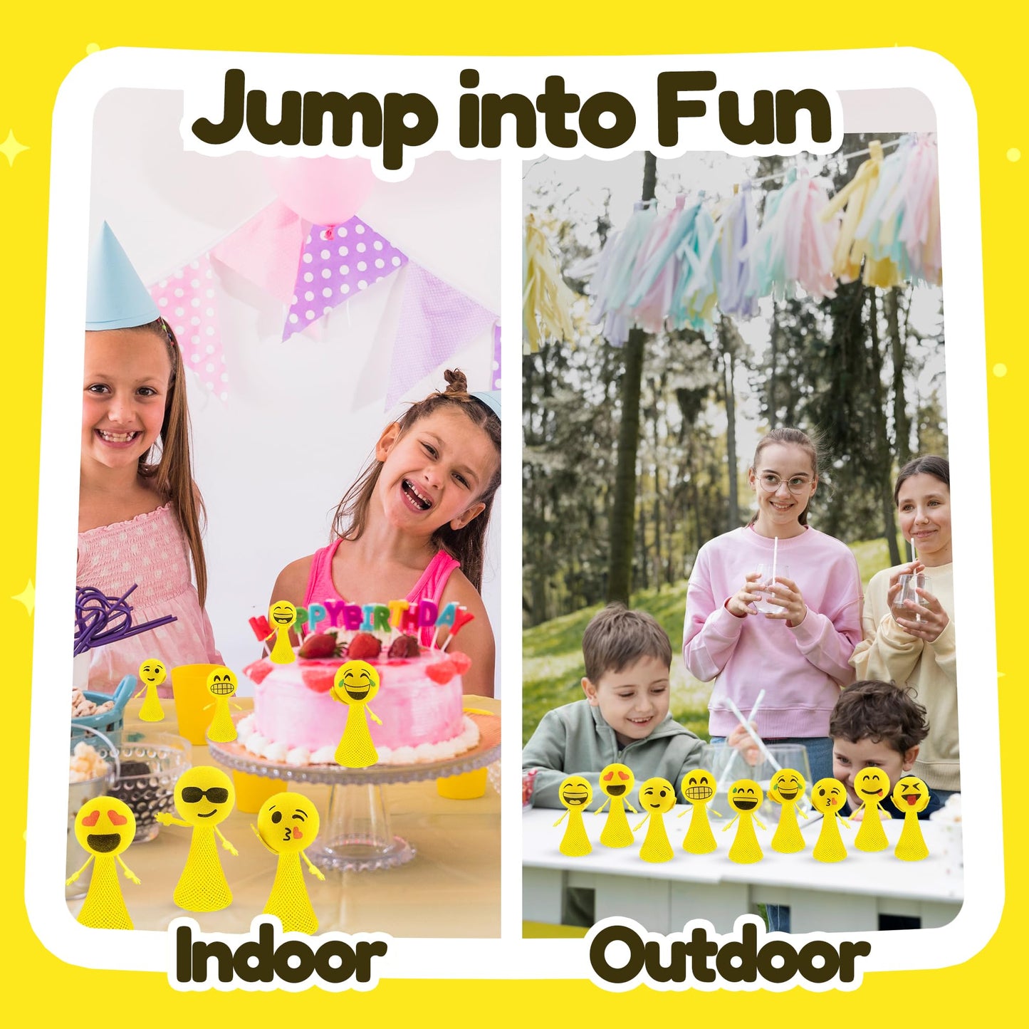 Liberty Imports 24 PCS Jumping Emoticon Popper Spring Launchers LED Light Up Toy Bouncy Party Favors Supplies and Goodie Bag Fillers for Kids, Toddlers (Classic Edition)