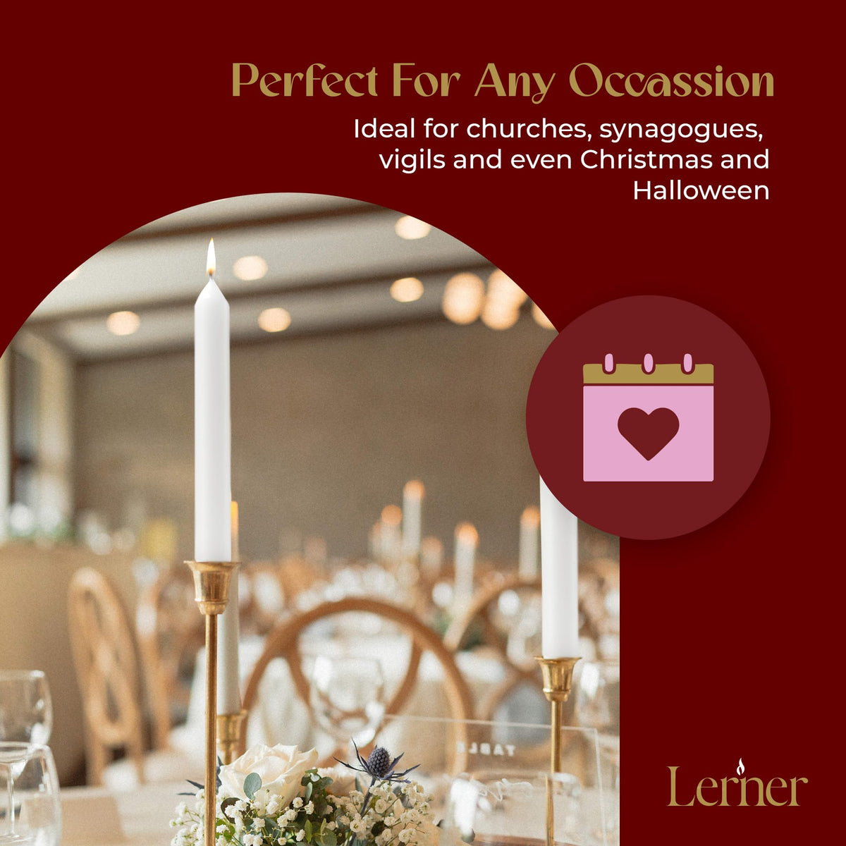 Lerner White Household Candlesticks, Pack of 72 | 3-Hour Burning Time | 4 Inch Tall Dinner Candles | 100% Dripless | Shabbat Candles | Candlesticks for Holidays, Churches, Décor, Emergencies