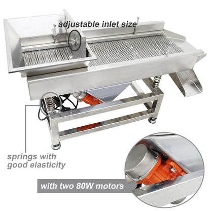 TECHTONGDA Straight Vibrating Sieve Screen Shaker Electric Linear Sifter Machine Stainless Steel One Layer Two Motors 7mm Round Hole Screen Size 11.8×31.5inch 110V