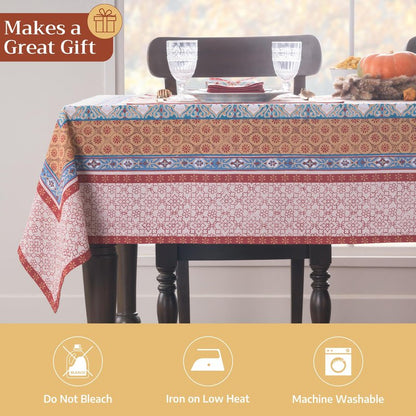 Maison d' Hermine Table Cloth Rectangle Table 100% Cotton 70 x 108 Inches Fall Tablecloth Reusable Everyday Use for Thanksgiving Christmas Decorations Dining Farmhouse Party (Romane)