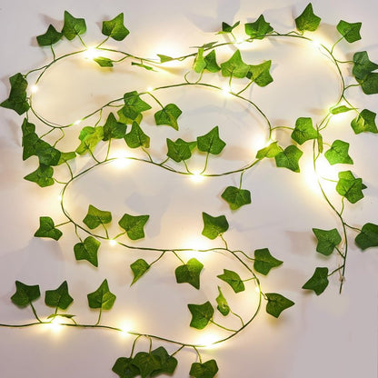 KASZOO 2 Pack 6.56 Ft Vines with Fairy Lights Battery Operated, 40 LEDs Artificial Garland Plant Vine Fairy Light, Hanging Ivy Lights for Bedroom Garden Party Wall Room Decor