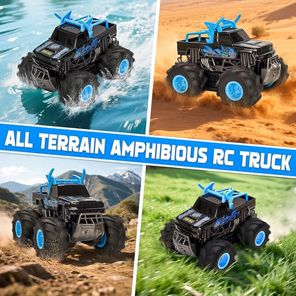 BainGesk Waterproof Remote Control Monster Truck Toys 1:16 RC Car 2.4GHz 4WD All Terrain Car Toys with 2 Rechargeable Batteries Off-Road Truck Gifts for 6 7 8 9 10 11 12 Year Old Boys
