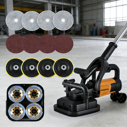 YUCHENGTECH 4 Head Concrete grinder Set 4" Concrete Floor Grinder 3800W Concrete Surface Planer with Dust Extraction Shroud Auxiliary Wheels for Grinding Concrete Cement Marble