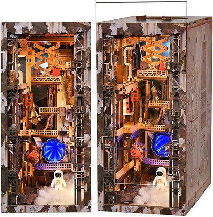 Book Nook Kit- DIY Miniature Industrial Model Kit with Dust Cover &amp LED Lights(Aerospace Foundry)